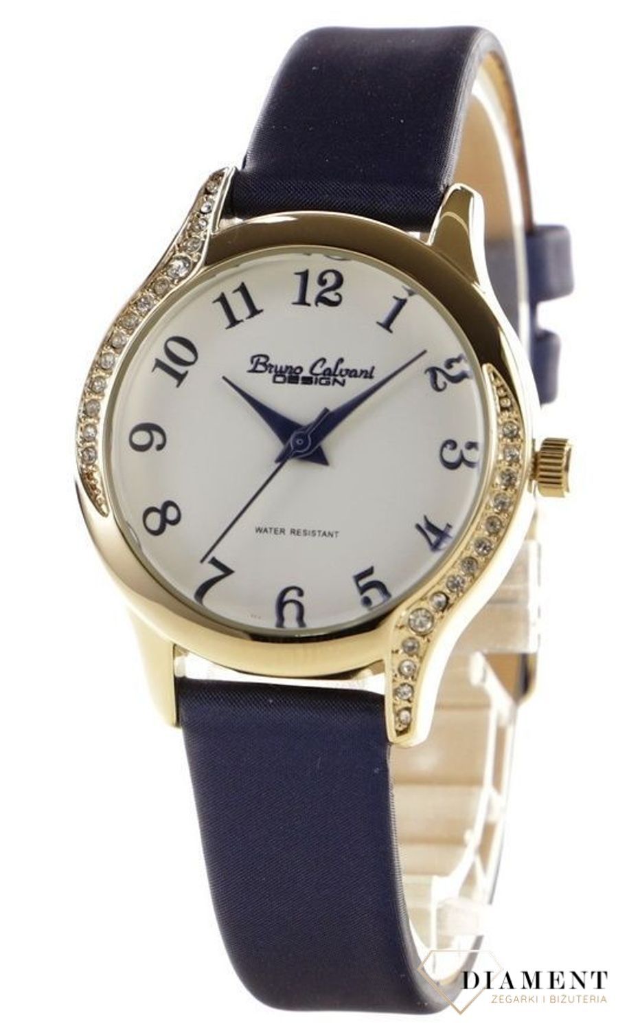 Zegarek damski na niebieskim pasku Bruno Calvani z cyframi BC3500 GOLD blue.  Zegarek na prezent dla kobiety. Damski zegarek z cyferkami. Damski tani zegarek na pasku..jpg